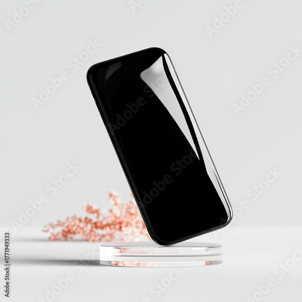 Obraz Modern black smartphone mockup blank screen mobile device tech template app presentation