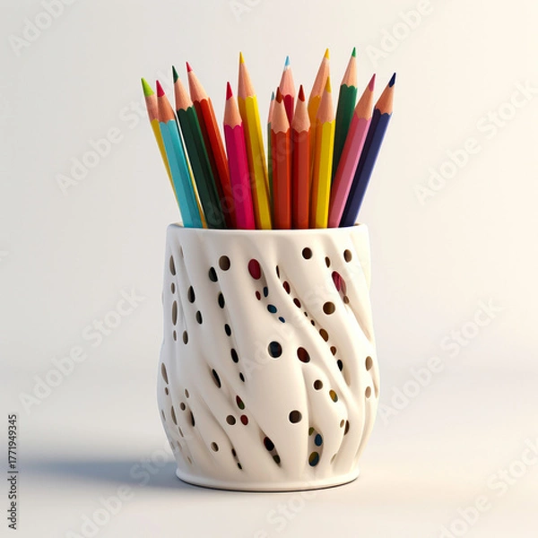 Obraz Modern white tabletop pen cup minimalist Scandinavian office organizer isolated studio object