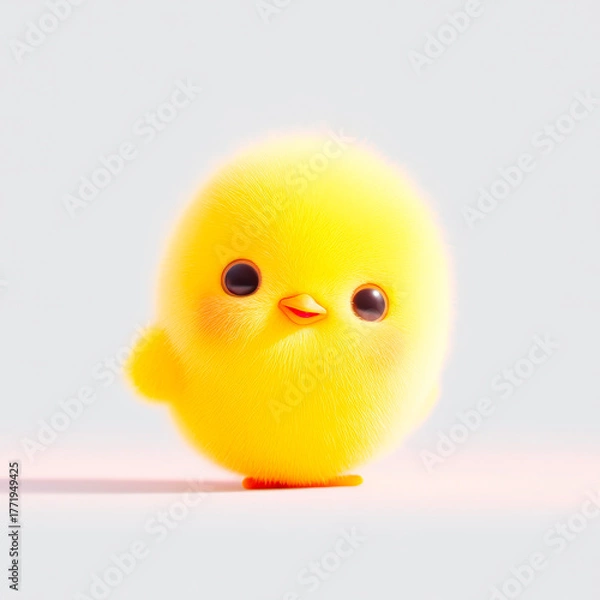 Obraz Realistic tiny baby chicken standing full body yellow fluffy farm bird transparent background