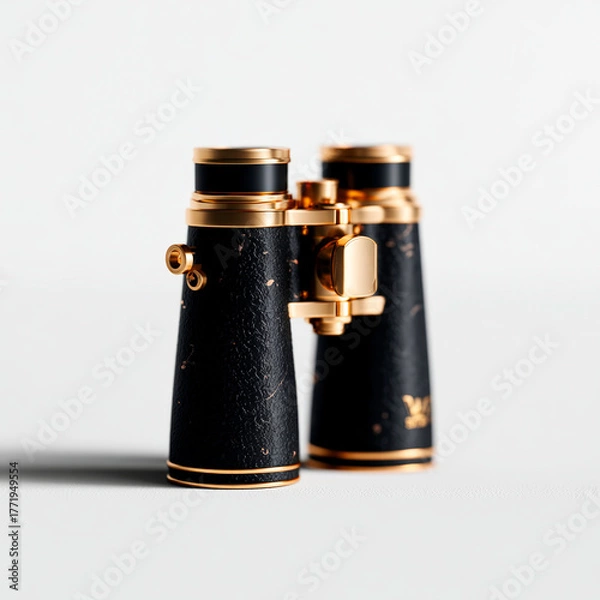 Obraz Vintage brass antique binoculars explorer navigation optics adventure travel gear isolated object