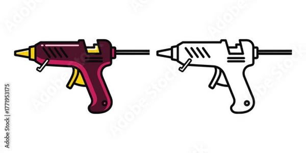 Obraz Two hot glue guns one colored pink and yellow outline one black and white outline tool