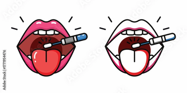 Obraz Open pink lips with tongue out and toothbrush cleaning teeth illustration mouth