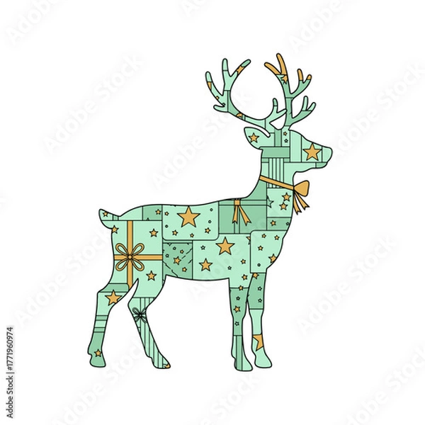 Fototapeta Decorative reindeer with gift patterns and bows in pastel colors  
