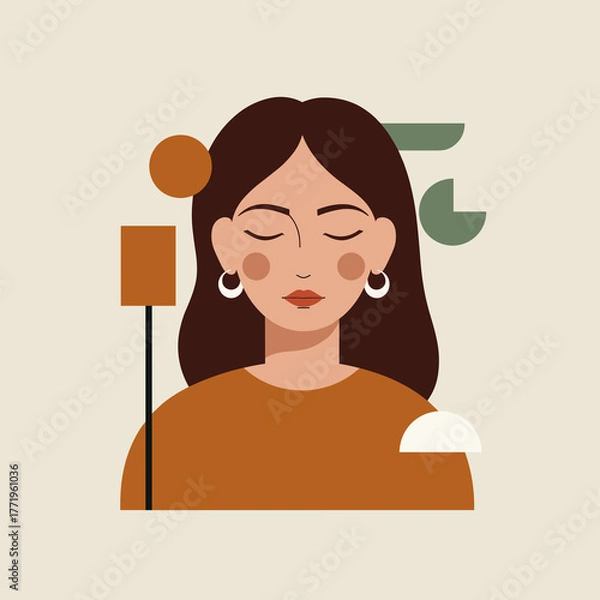Obraz Abstract illustration of a woman with closed eyes in warm tones  