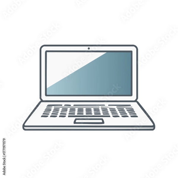 Obraz Simple Line Drawing of an Open Laptop Computer with a Blue Screen