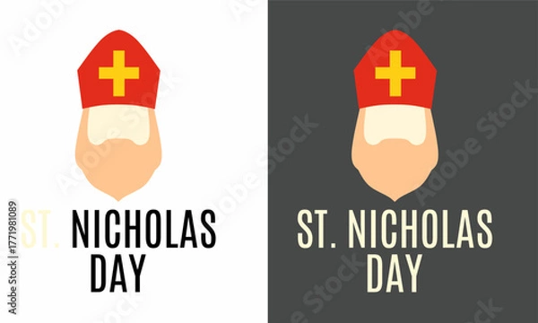 Obraz Happy Saint Nicholas Day. Holiday poster. Suitable for backgrounds, banners, cards, and posters with inscriptions. Vector illustration.