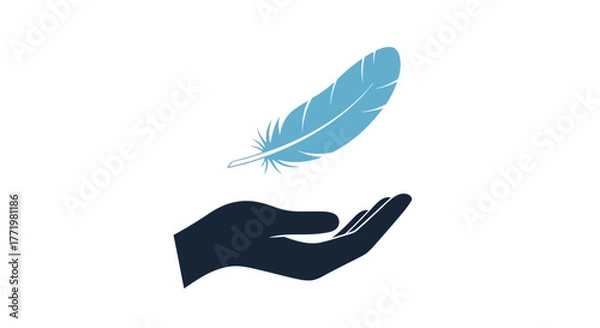 Obraz A gentle feather floating above an open hand dark silhouette