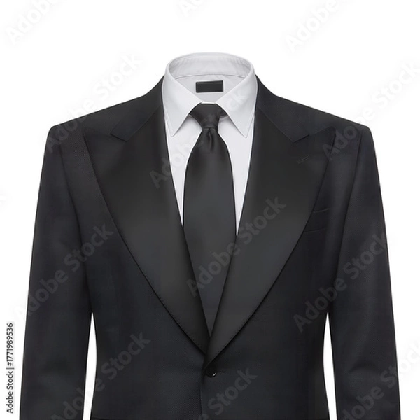 Fototapeta Sophisticated black tuxedo and tie ensemble exudes elegance and formal style, perfect for upscale events, galas, and red carpet affairs