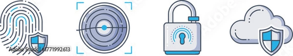 Fototapeta Biometric security and data protection vector icons collection 