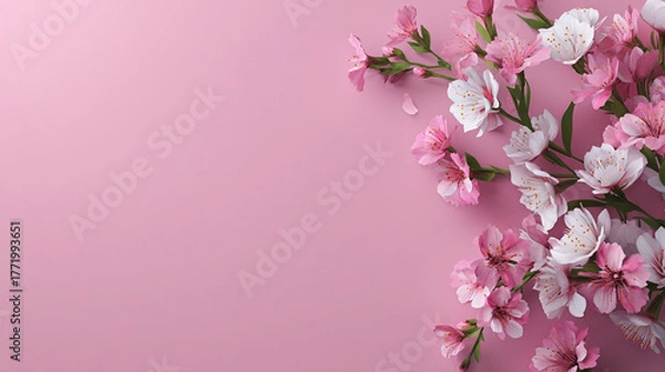 Fototapeta Beautiful blossoms in soft pink background showcase the elegance of spring flowers in full bloom