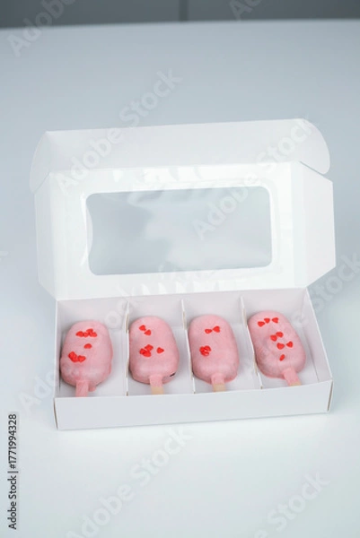 Fototapeta Heart-shaped treats in a box perfect for Valentine's Day celebration with love-themed decorations and a pastel color theme