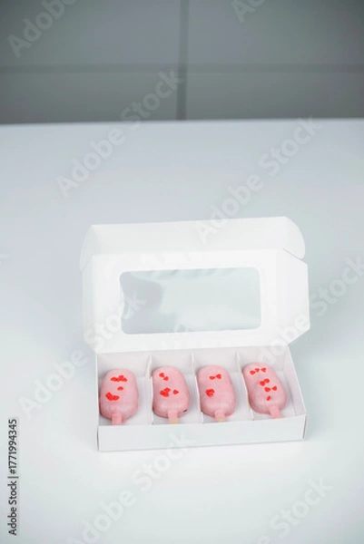 Fototapeta Heart-shaped treats in a box perfect for Valentine's Day celebration with love-themed decorations and a pastel color theme