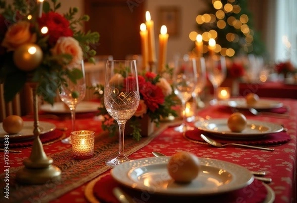 Obraz Charming Festive Table Setting with Seasonal Decorations and Colorful Ambiance for Celebratory Gatherings
