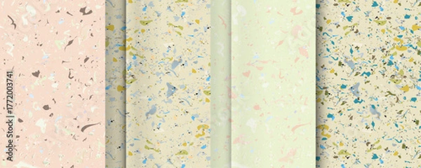 Fototapeta Set seamless terrazzo patterns. Pattern for ceramics marble natural stone. Vector stock illustration textured shapes in vibrant colors