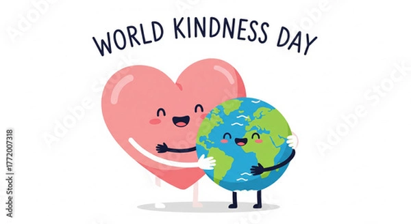 Fototapeta Embrace global kindness with a heart hugging planet Earth, celebrating unity and compassion for World Kindness Day in a vibrant, cheerful design.