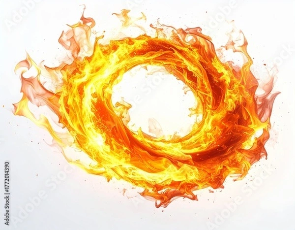 Fototapeta 白い背景に浮かぶ炎の輪
