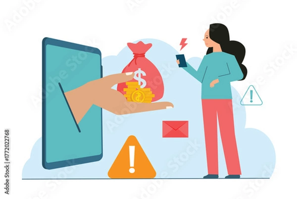 Fototapeta Illegal online loan application concept. Be careful with online loan services. Danger warning.