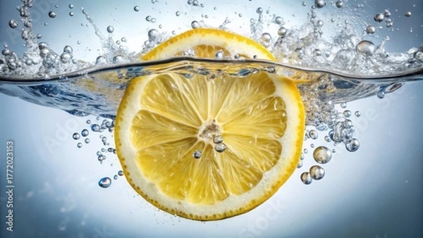 Obraz Lemon Slice in Clear Water with Bubbles