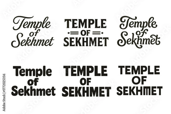 Fototapeta Temple of Sekhmet Lettering. Temple of Sekhmet. Set lettering. harmonious lettering variations of the same emblematic concept, each with different artistic