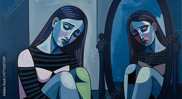 Obraz Inspired Blue Period painting representing the heavy silence of depression