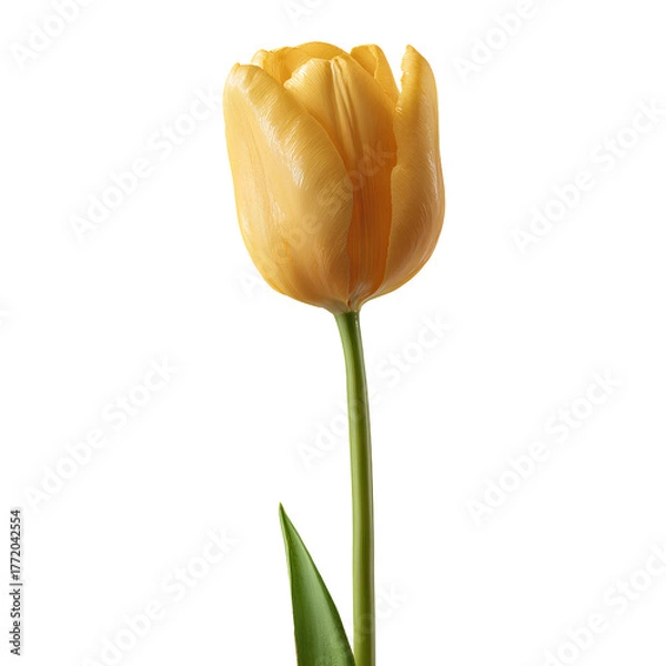 Obraz Yellow tulip flower isolated on transparent background – single spring bloom