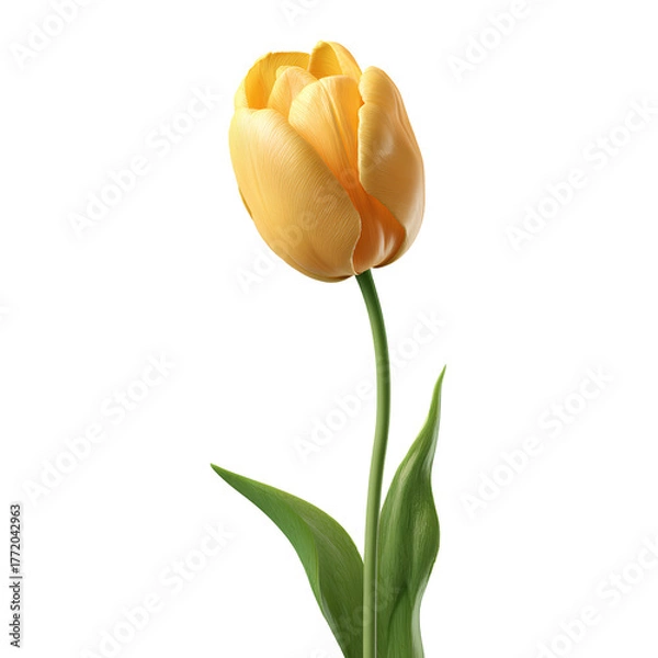 Obraz Yellow tulip flower isolated on transparent background – single spring bloom