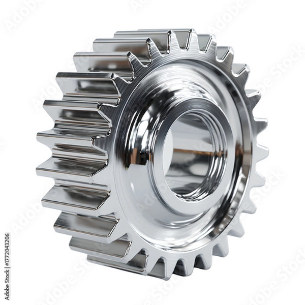 Obraz Shiny metal gear wheel isolated on transparent background – industrial machinery part