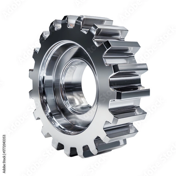 Obraz Shiny metal gear wheel isolated on transparent background – industrial machinery part