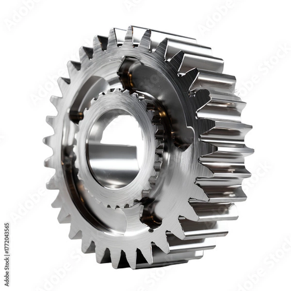 Obraz Shiny metal gear wheel isolated on transparent background – industrial machinery part