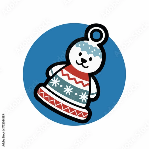 Fototapeta Cute snowman ornament with winter patterns on blue background  