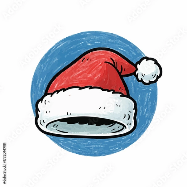 Obraz Santa Claus hat illustration in red and white on blue background  