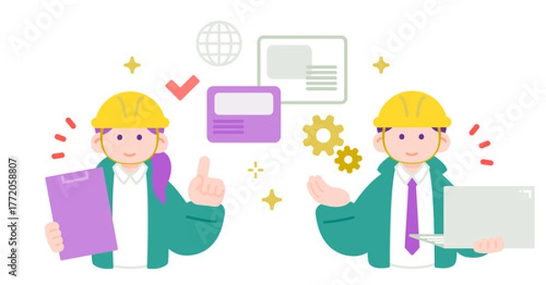 Obraz 現場発信のDX・デジタル提案を行うビジネスパーソンのイラスト