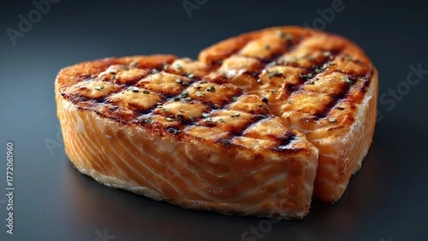 Obraz Grilled salmon steak with golden crust – delicious seafood on clean background