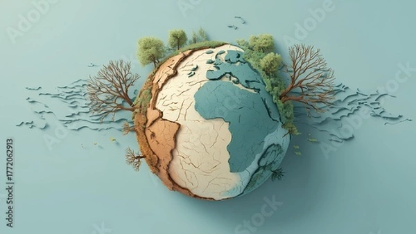 Obraz Global warming and climate change concept – earth cracking and deforestation illustration