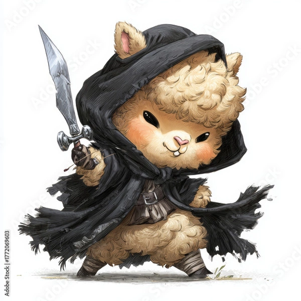 Fototapeta Fearless warrior llama fantasy realm digital art playful setting close-up view whimsical concept