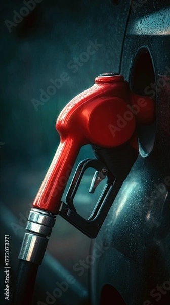 Obraz Close Up Of Red Fuel Pump At Night