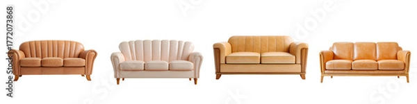 Fototapeta Collection of Stylish Sofas Isolated on White Background