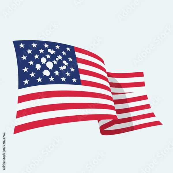 Obraz Waving American Flag with Speech Bubble Stars Concept.
