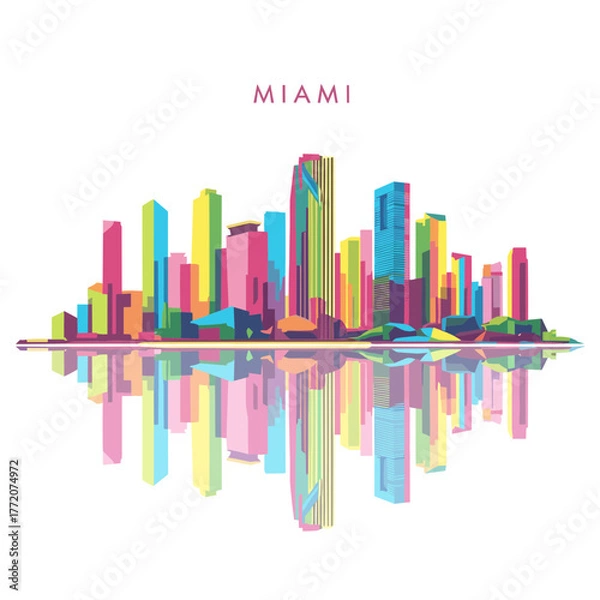 Obraz Panoramic Retro Sunset Miami Cityscape with Intricate Modern Buildings