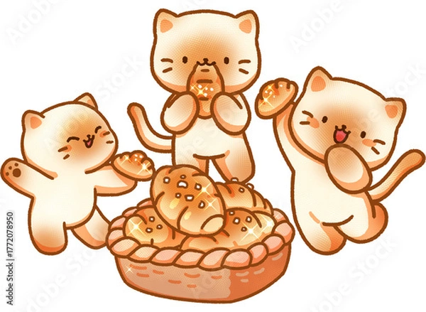 Obraz Cat and bread hand-drawn illustration