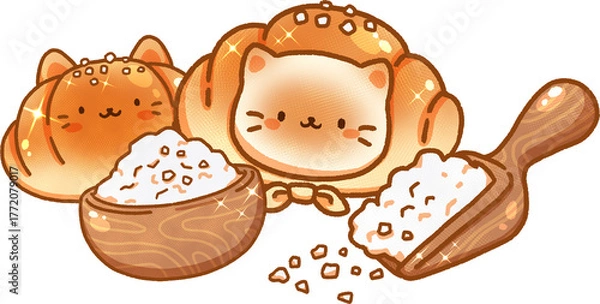 Obraz Cat and bread hand-drawn illustration