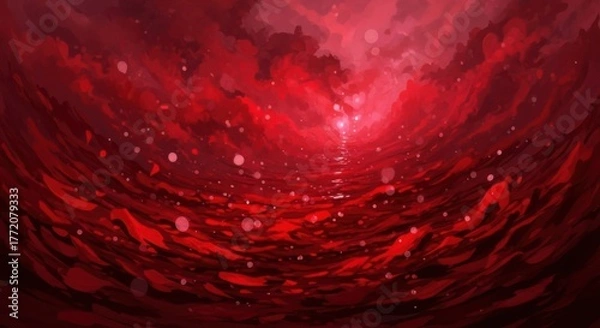 Obraz Abstract cosmic nebula burst of vibrant red and pink hues with glowing particles