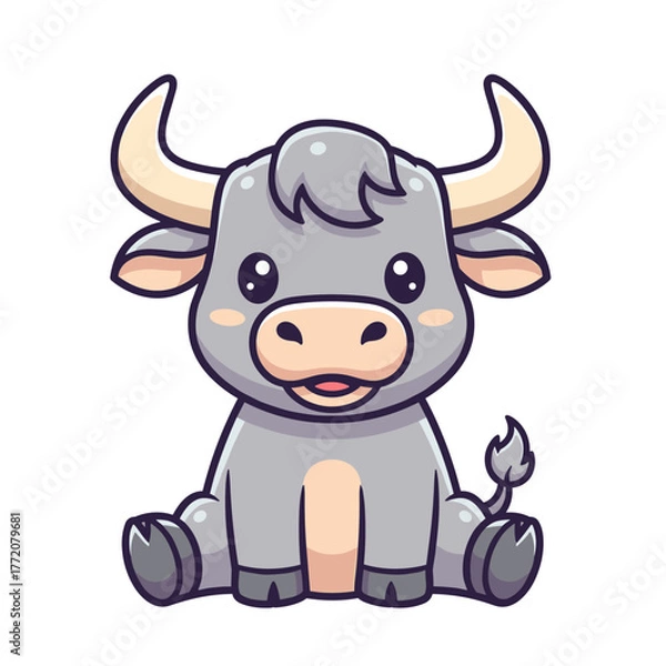 Obraz Adorable Baby Bull Calf Cartoon with Blushed Cheeks Sitting and Smiling