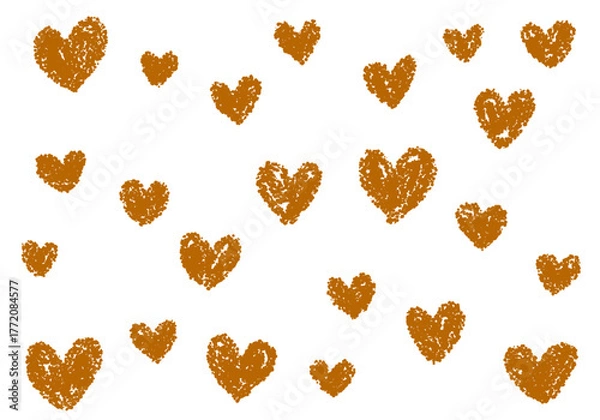 Fototapeta クレヨン素材　ランダムなハート柄の背景