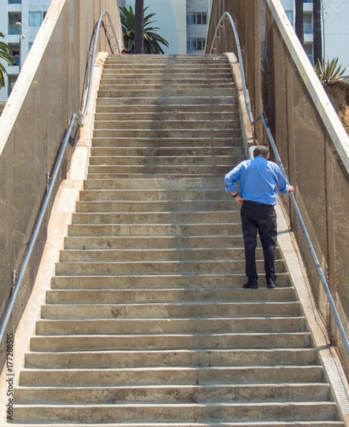 Obraz Stair climb man tired fatigue old elderly exercise