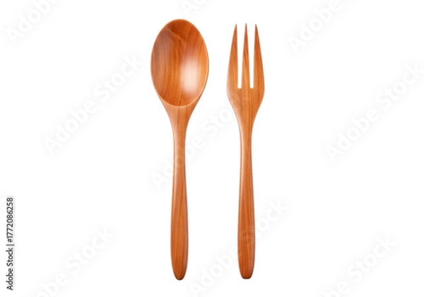 Fototapeta Shiny copper plated spoon and fork set isolated against a dark backdrop for elegant dining presentation