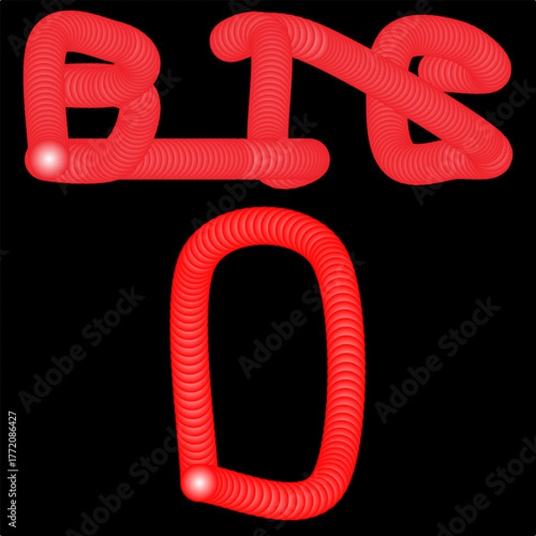 Fototapeta 3D Spiral Typography Big 0 Text in Neon Red on Black Background