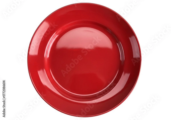 Fototapeta A vibrant red round dinner plate with a smooth glossy finish shines under bright studio lighting