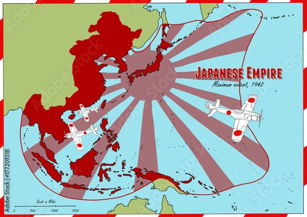 Fototapeta Hand drawn map of Japanese Empire in 1942