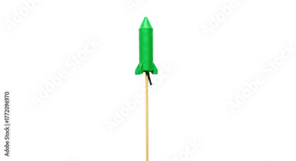 Obraz Green firework rocket on a stick ready to launch isolated PNG with Transparent Background